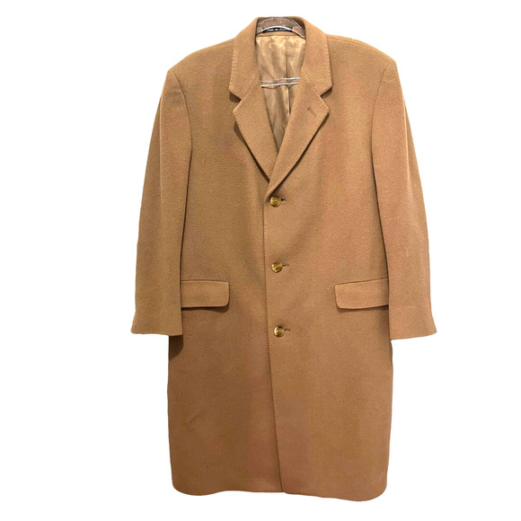 Cashmere OverCoat Tan Vintage 1970s 100% Made in England Smiths Bermuda Mens 44S